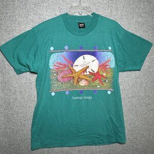 Vintage Best Large T-Shirt Savannah Georgia Single Stitch Green Shells Beach‎